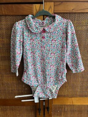 JoJo Maman Bebe Floral Long-Sleeve Romper in Pink